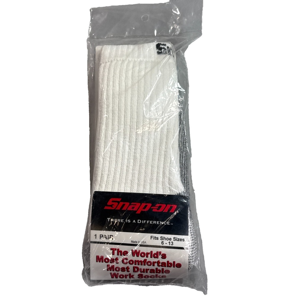 Snap-On White Crew Work Socks USA Made Cushioned Reinforced Size 6-13 NOS